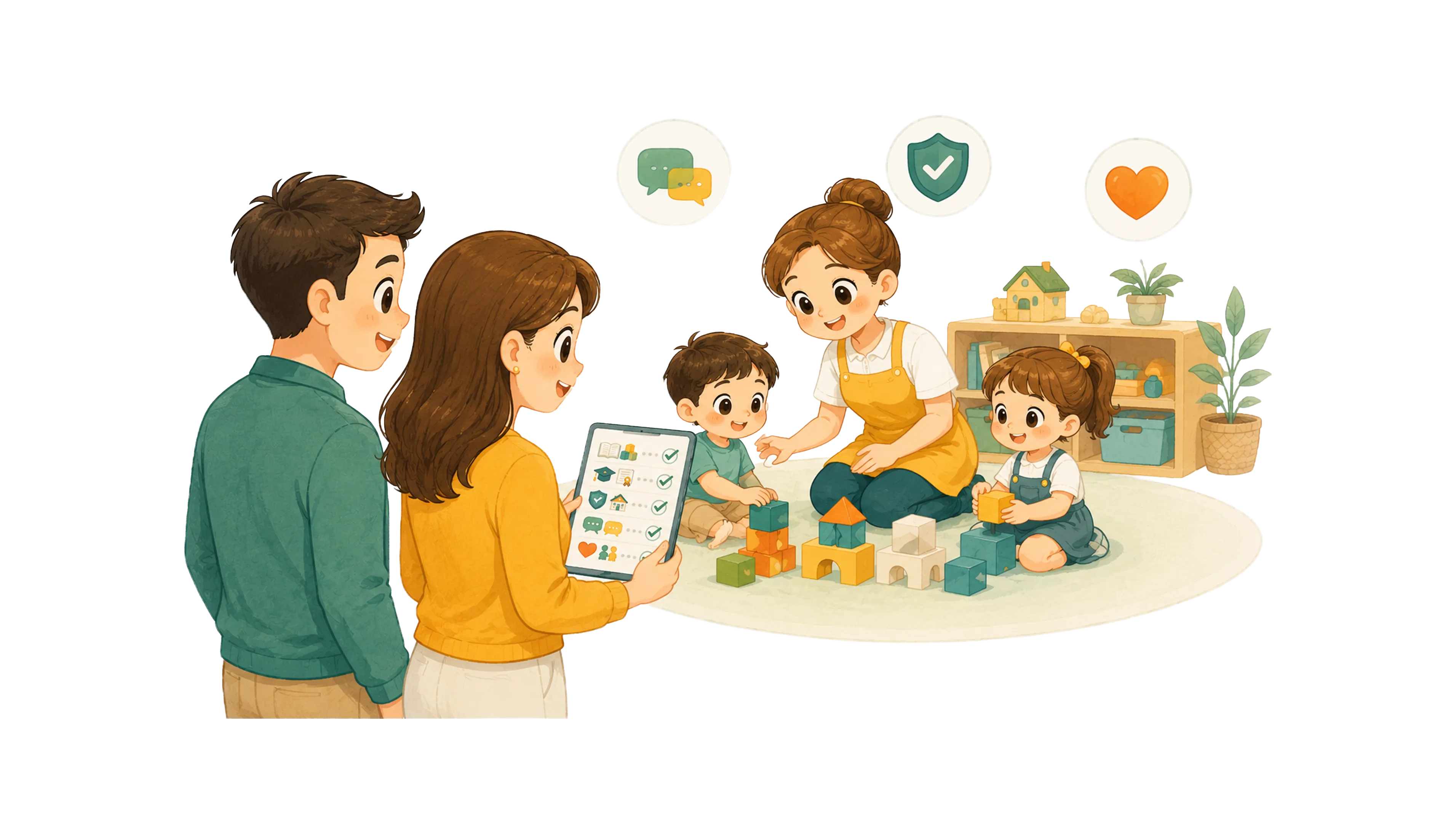 Parents evaluating early learning programs for their child